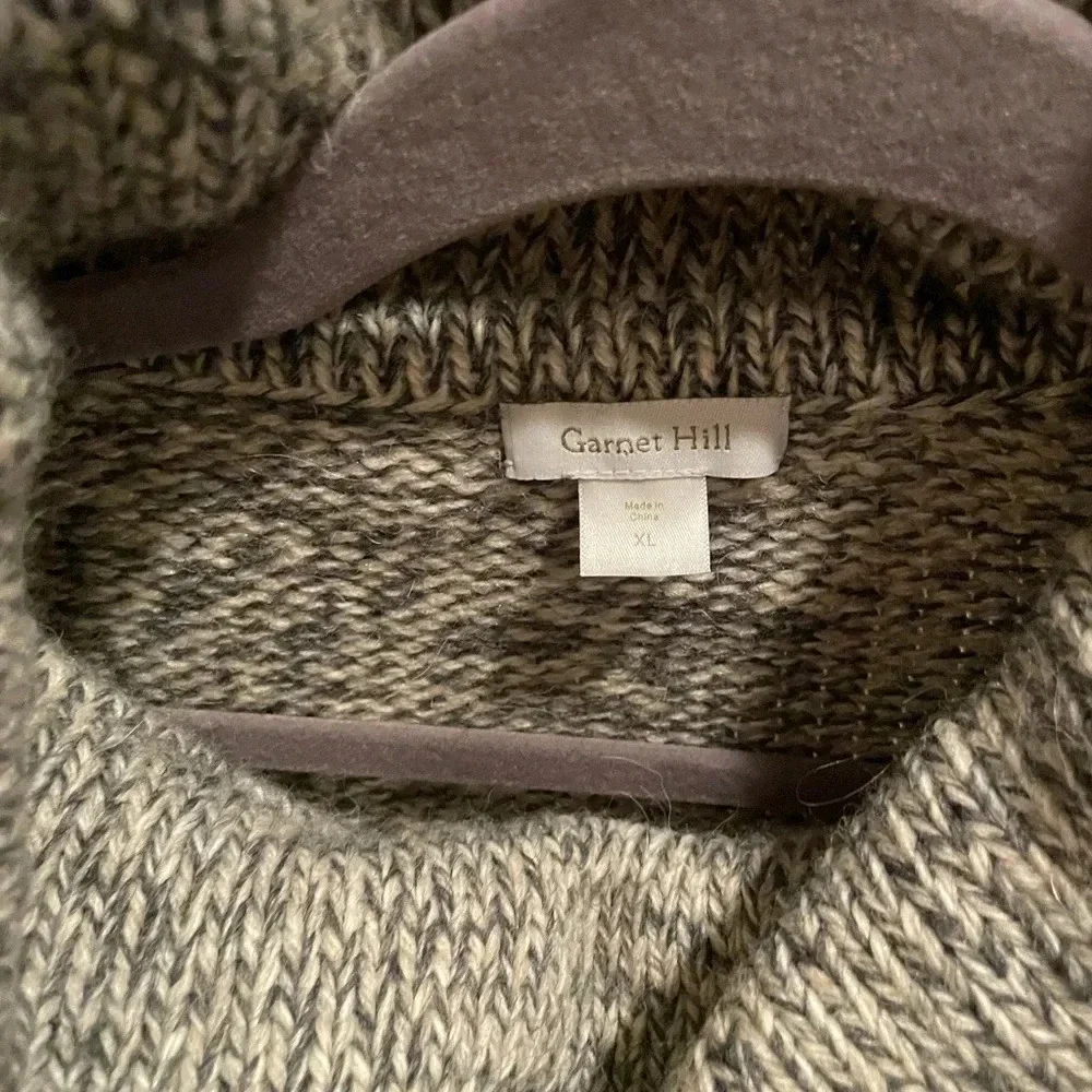 Garnet Hill Wool Alpaca boxy grey gold striped cowl turtleneck sweater